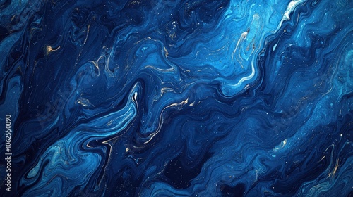 Abstract Blue and Gold Swirling Marble Texture