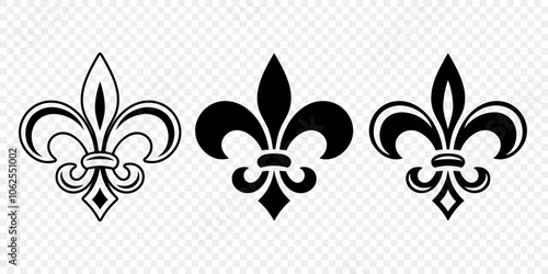 Vector Vintage White and Black Fleur De Lis Icon Set Isolated. Heraldic Lily, Retro Design Element. Vector Illustration