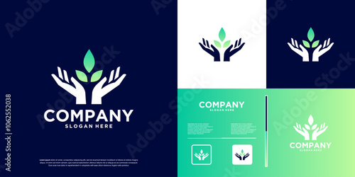 Hope logo with human hand symbol and green leaves ,vector design illustration.