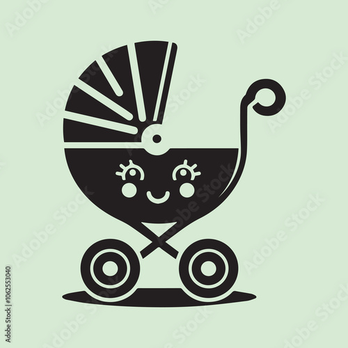 baby Stroller logo vector, baby Stroller silhouette vector icon black and white