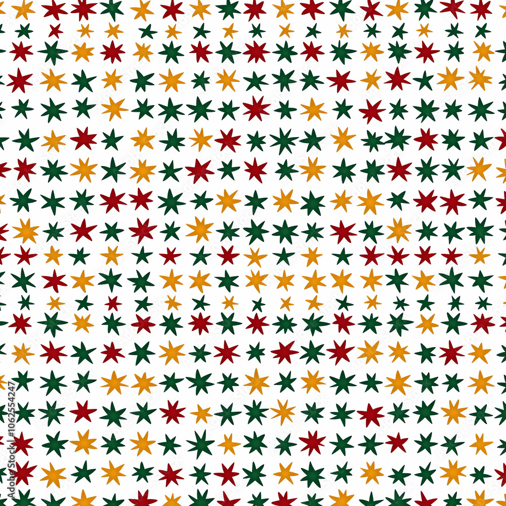 Green, red, and yellow star pattern on a white background.
Green, red, and yellow star pattern on a white background.