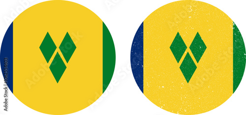 The national flag of Saint Vincent and the Grenadines. Round flag icon. An illustration of the Saint Vincent and the Grenadines round flag.