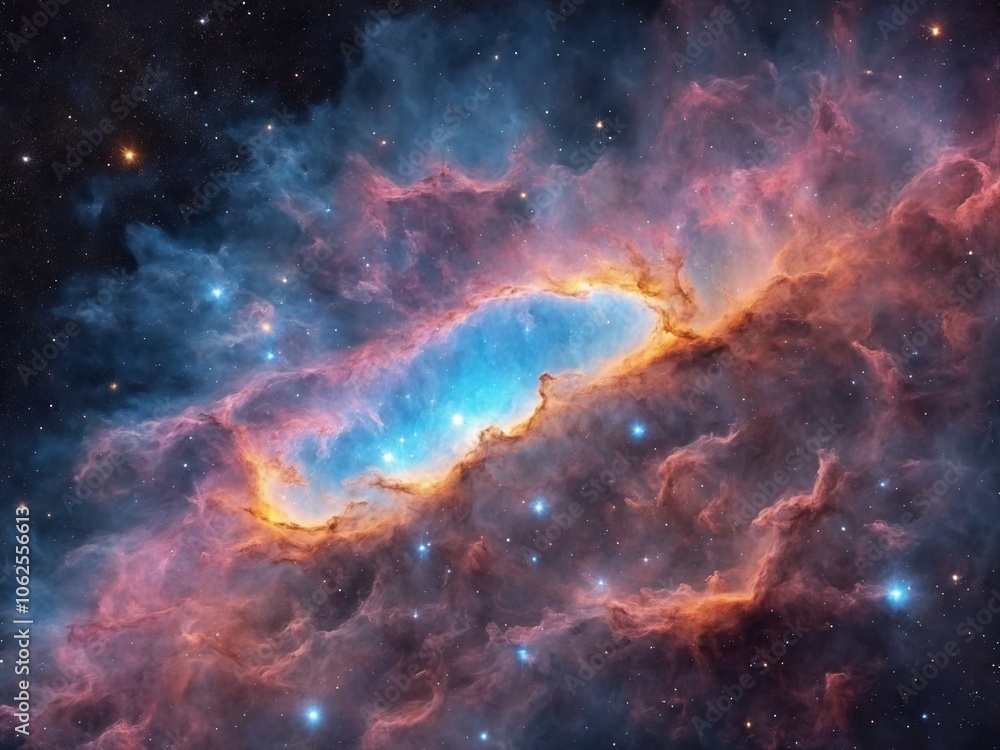 Bright Nebula Surrounded by Colorful Cosmic Clouds in Deep Space Bright Nebula Surrounded by Colorful Cosmic Clouds in Deep Space