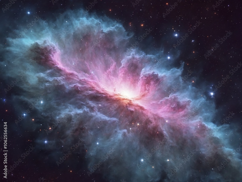 Obraz premium Bright Nebula Surrounded by Colorful Cosmic Clouds in Deep Space 