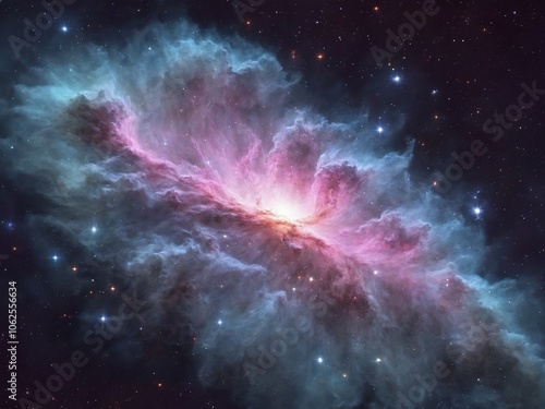 Bright Nebula Surrounded by Colorful Cosmic Clouds in Deep Space	