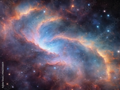 Bright Nebula Surrounded by Colorful Cosmic Clouds in Deep Space	