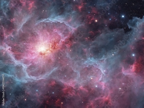 Bright Nebula Surrounded by Colorful Cosmic Clouds in Deep Space	