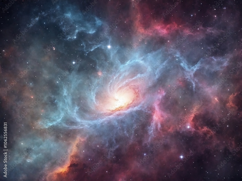 Fototapeta premium Bright Nebula Surrounded by Colorful Cosmic Clouds in Deep Space 
