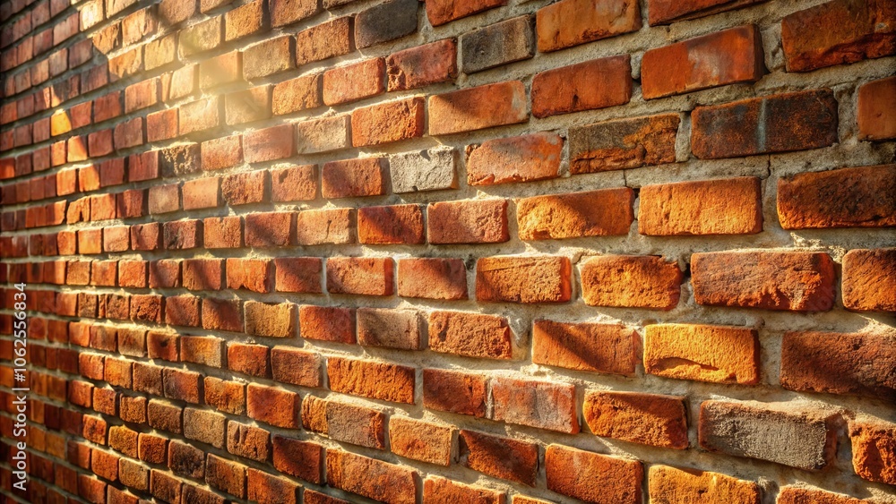 Sunbeams illuminating a brick wall, creating a play of light and shadow on the rough texture. Sunbeams illuminating a brick wall, creating a play of light and shadow on the rough texture.