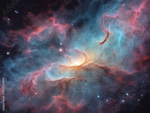 Bright Nebula Surrounded by Colorful Cosmic Clouds in Deep Space	