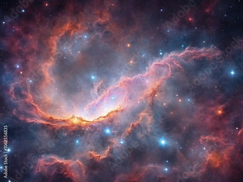 Bright Nebula Surrounded by Colorful Cosmic Clouds in Deep Space	