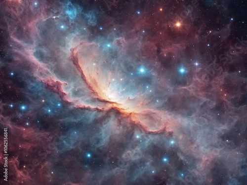 Bright Nebula Surrounded by Colorful Cosmic Clouds in Deep Space	