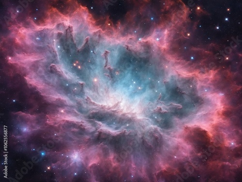 Bright Nebula Surrounded by Colorful Cosmic Clouds in Deep Space	