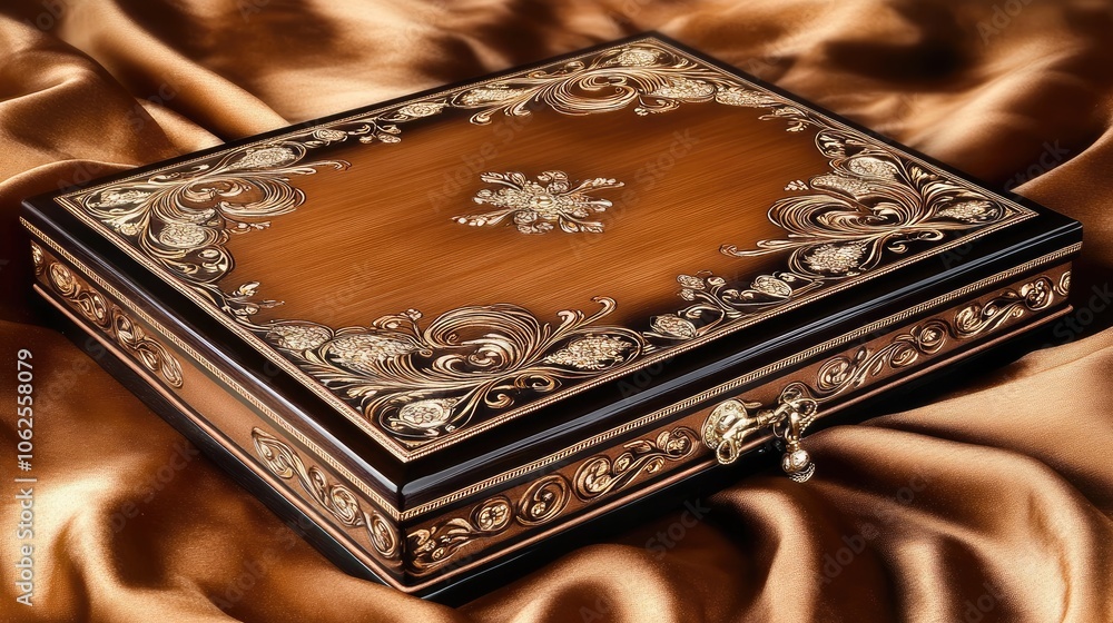 Elegant Wooden Box with Intricate Design and Fabric Elegant Wooden Box with Intricate Design and Fabric