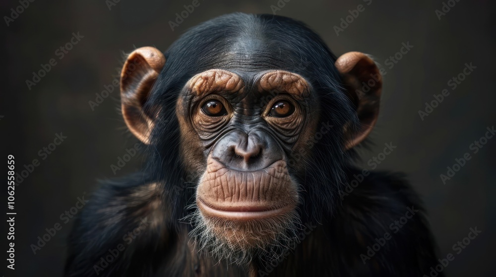Portrait of a monkey with a thoughtful expression looking directly at the camera, Portrait of a monkey with a thoughtful expression looking directly at the camera,