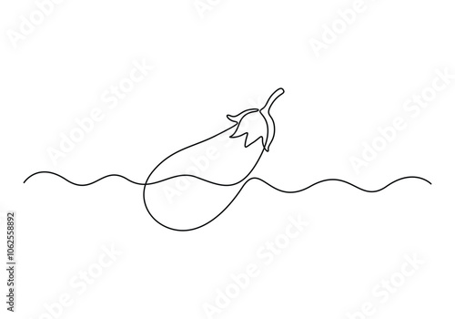 Eggplant in continuous line art drawing style. Single line drawing eggplant. Vector illustration