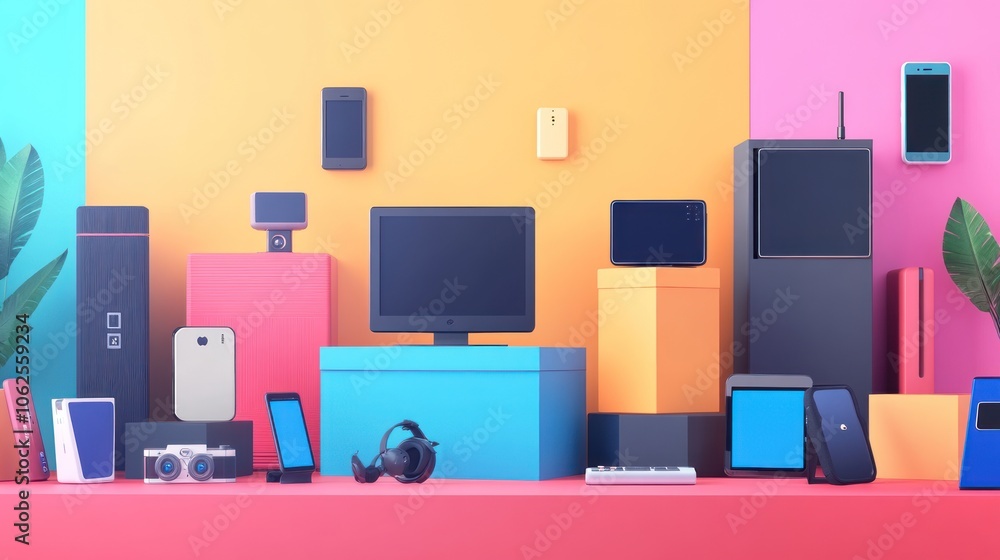 Fototapeta premium Colorful Tech Devices Arrangement