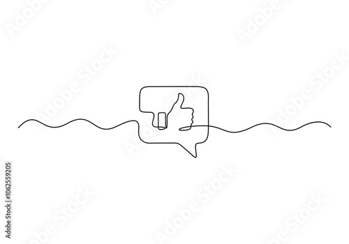 Continuous line drawing of like icon. Thumb up in one line drawing. Vector illustration