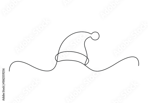 Santa Claus hat continuous one line drawing single line art element minimalist sketch line vector illustration