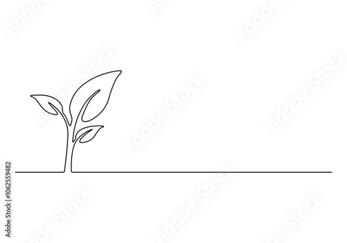 Continuous one line drawing of growing plant. Vector illustration