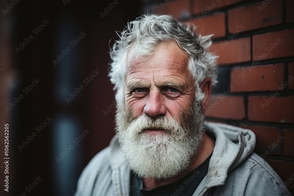 Portrait of senior man with long white beard and mustache in urban background Portrait of senior man with long white beard and mustache in urban background