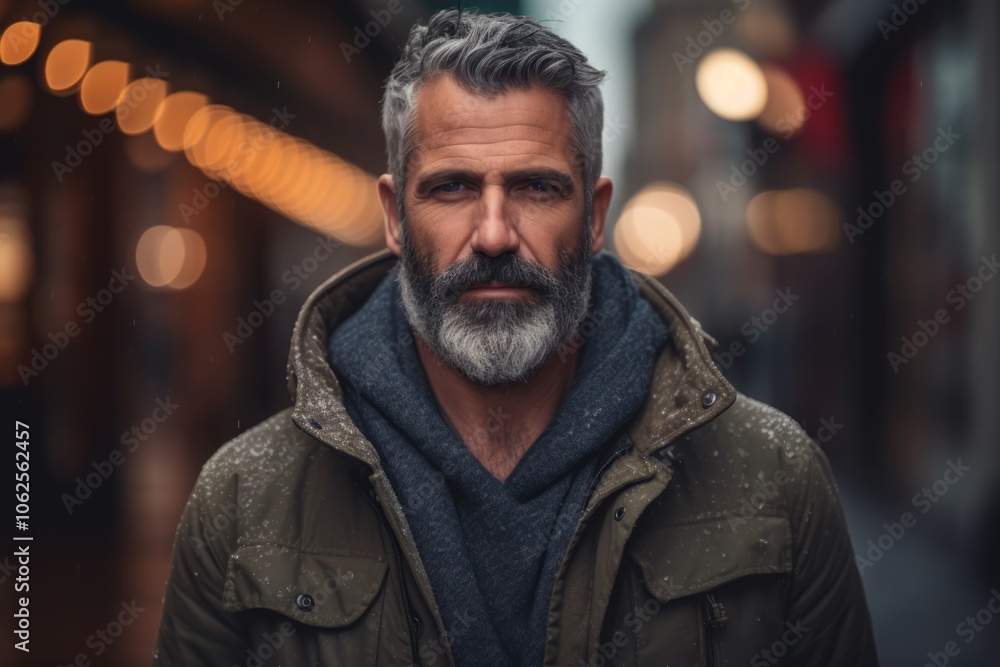 Portrait of a bearded man in a city street. Men's beauty, fashion. Portrait of a bearded man in a city street. Men's beauty, fashion.