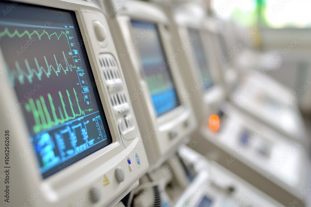 Close-Up Medical Monitors on White Background Close-Up Medical Monitors on White Background