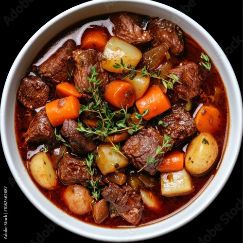 Close-up bowl beef stew made chunks Potjiekos Cooked photo