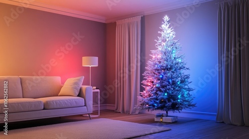 Cozy Living Room with Colorful Christmas Tree