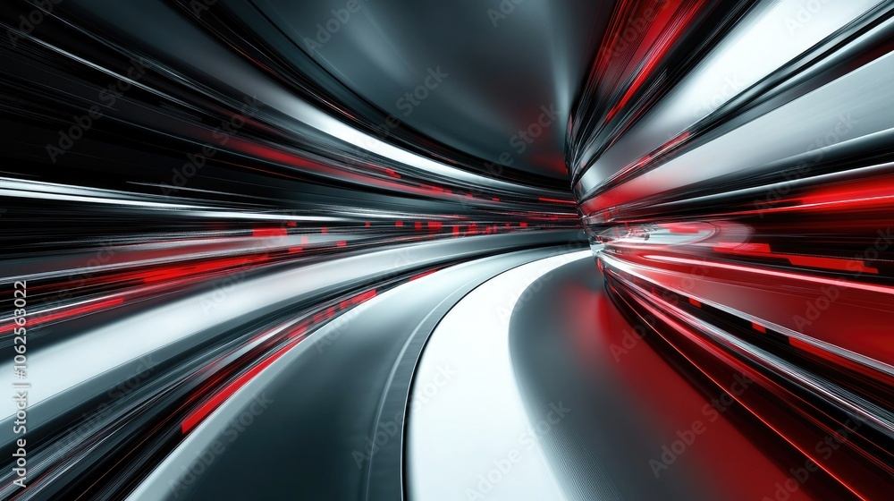 Abstract Curved Tunnel with Red and Gray Stripes Abstract Curved Tunnel with Red and Gray Stripes