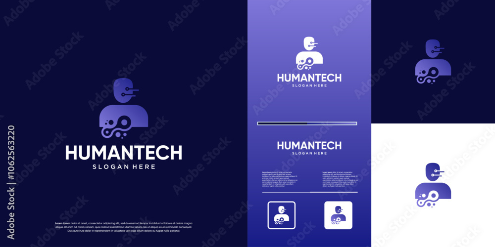 Naklejka premium human logo technology , connection , abstract modern , design graphic template.