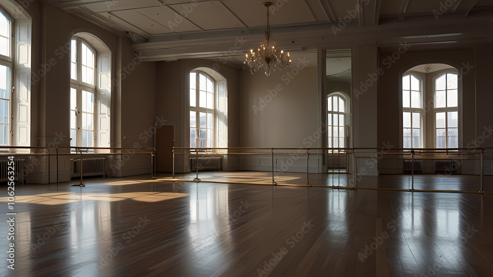 realistic image of a ballet practice room environment realistic image of a ballet practice room environment