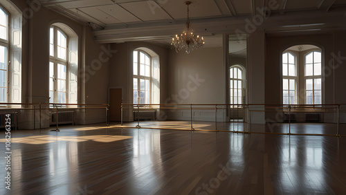 realistic image of a ballet practice room environment