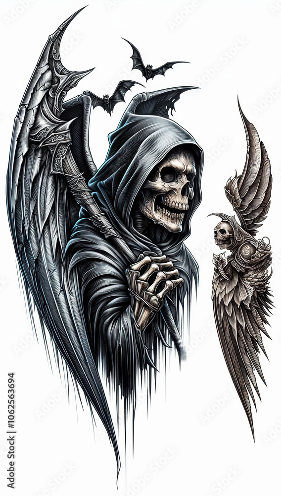 Obraz premium TRIBAL TATOO トライバル タトゥ 刺青 死神 grim reaper