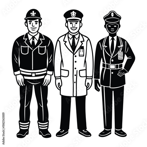 vector a police officer a doctor and a firefighter stan