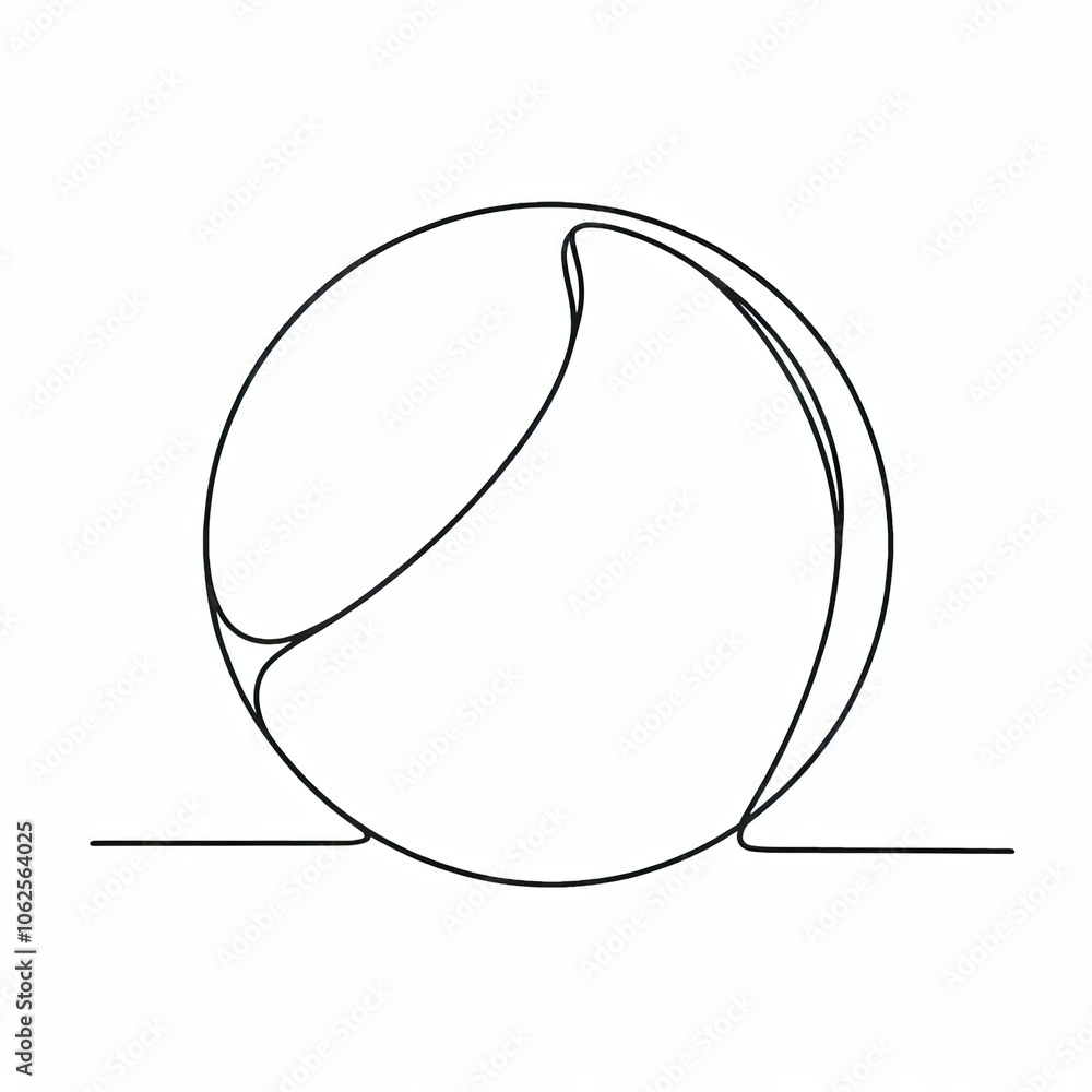 A one-line drawing of a ball with an abstract design, drawn in black ink on a white background A one-line drawing of a ball with an abstract design, drawn in black ink on a white background