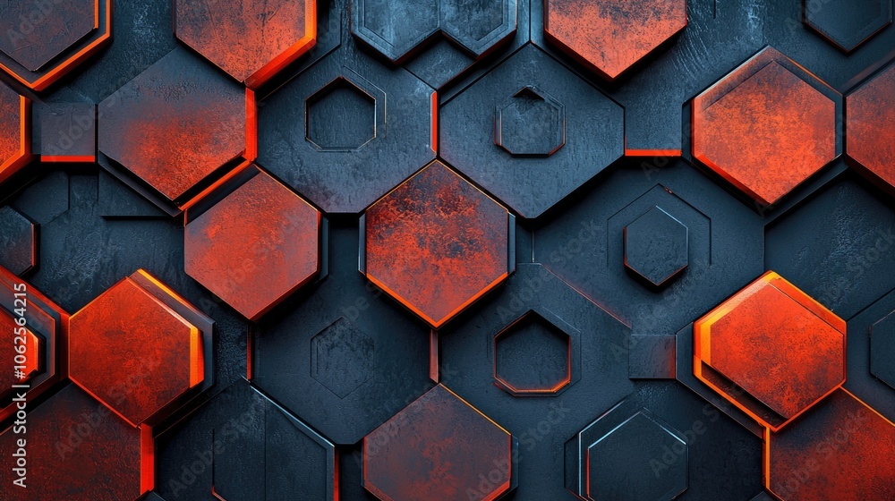 Abstract Geometric Pattern with Orange and Black Hexagons Abstract Geometric Pattern with Orange and Black Hexagons
