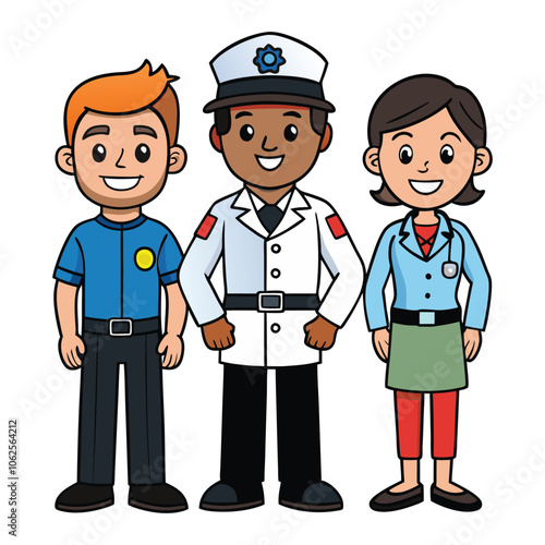 vector a police officer a doctor and a firefighter stan