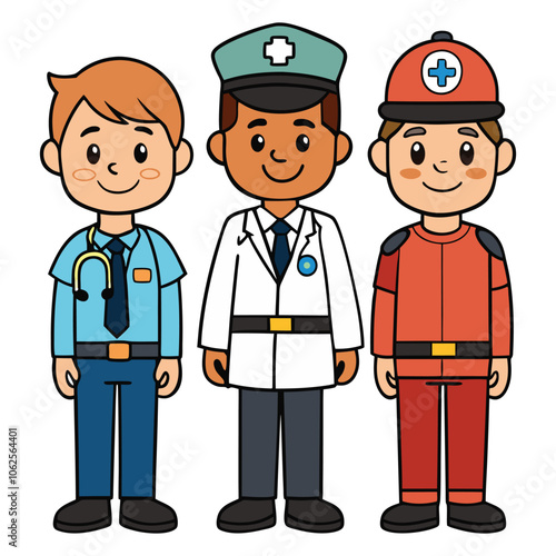 vector a police officer a doctor and a firefighter stan