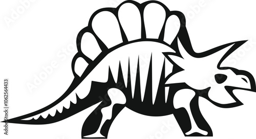 Spinosaurus dinosaur walking side view, monochrome and stylized vector illustration