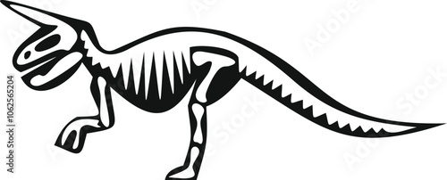 Black and white drawing of a parasaurolophus dinosaur skeleton walking