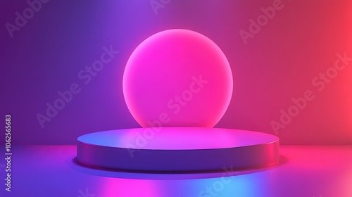 Abstract 3D Render of a Circular Platform with Neon Lighting