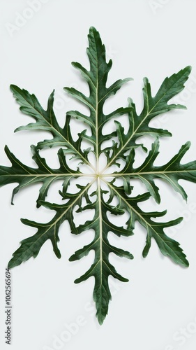 Artistic Display of Rosemary Sprig Arranged as Snowflake on White Background