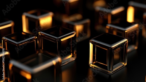 Golden Glass Cubes Abstract