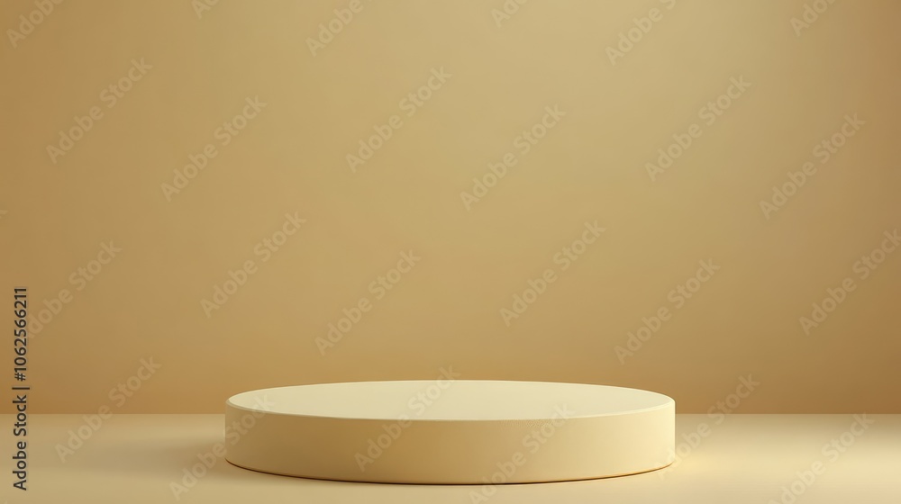 A Single Beige Cylinder Platform on a Beige Background A Single Beige Cylinder Platform on a Beige Background