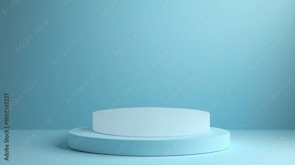 Two-Tiered White and Blue Cylindrical Pedestal on a Light Blue Background Two-Tiered White and Blue Cylindrical Pedestal on a Light Blue Background