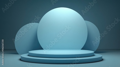 Three-Tiered Circular Platform with Blue Gradient Background