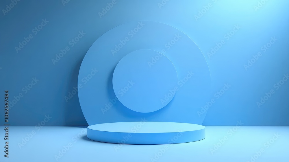 Blue Circular Platform with a Curved Background Blue Circular Platform with a Curved Background