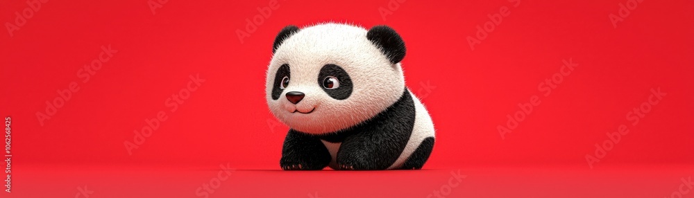 Cute Cartoon Panda Bear Character on Red Background Adorable Animal Illustration Cute Cartoon Panda Bear Character on Red Background Adorable Animal Illustration