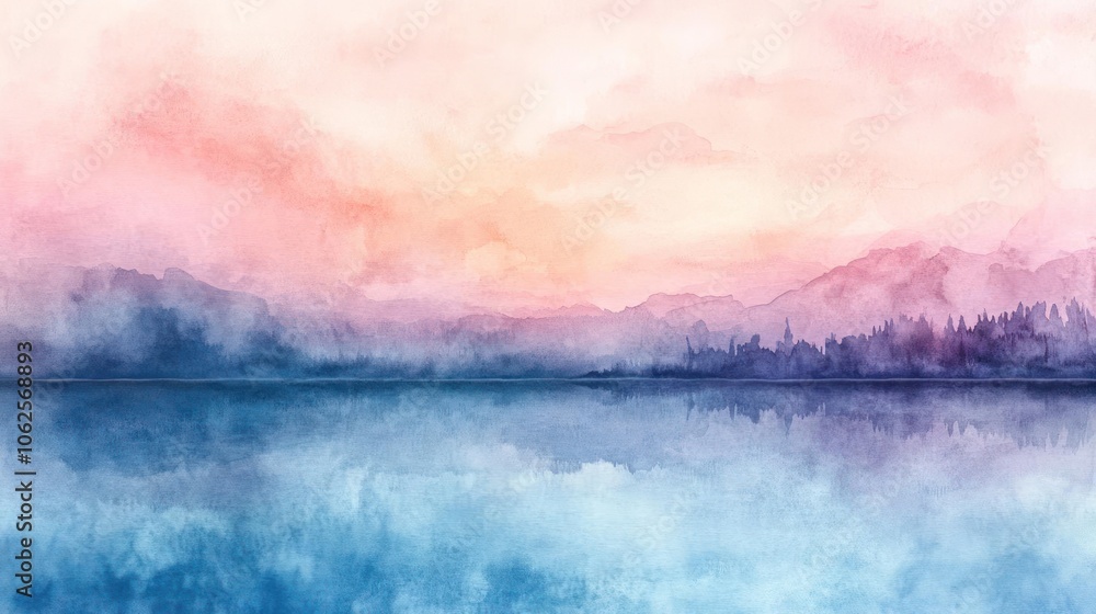 Fototapeta premium A serene sunset or sunrise over a calm body of water under a colorful sky.